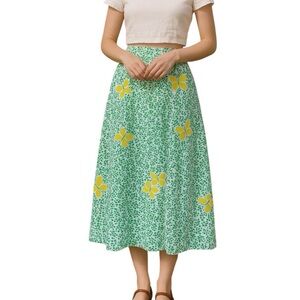 Vintage In California Claire Marie! XL Midi Length Floral Butterfly Skirt Retro